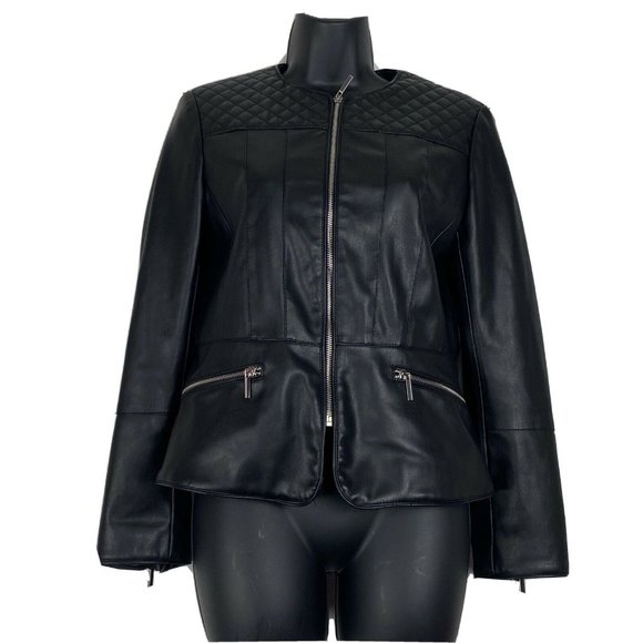 Zara Faux Leather Quilted Shoulder Moto Jacket M - Picture 1 of 8
